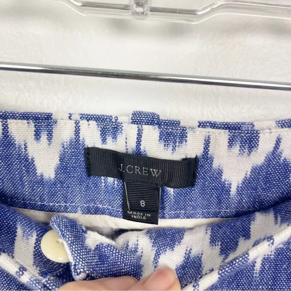 J. Crew Shorts 8 Womens Blue White Ikat Zig Zag Short Cotton Pockets